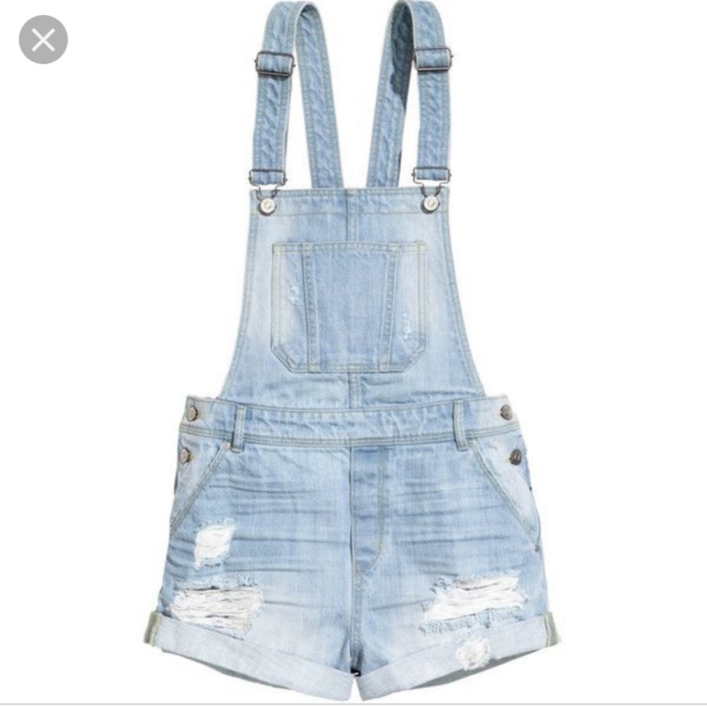 Distressed denim bib overalls